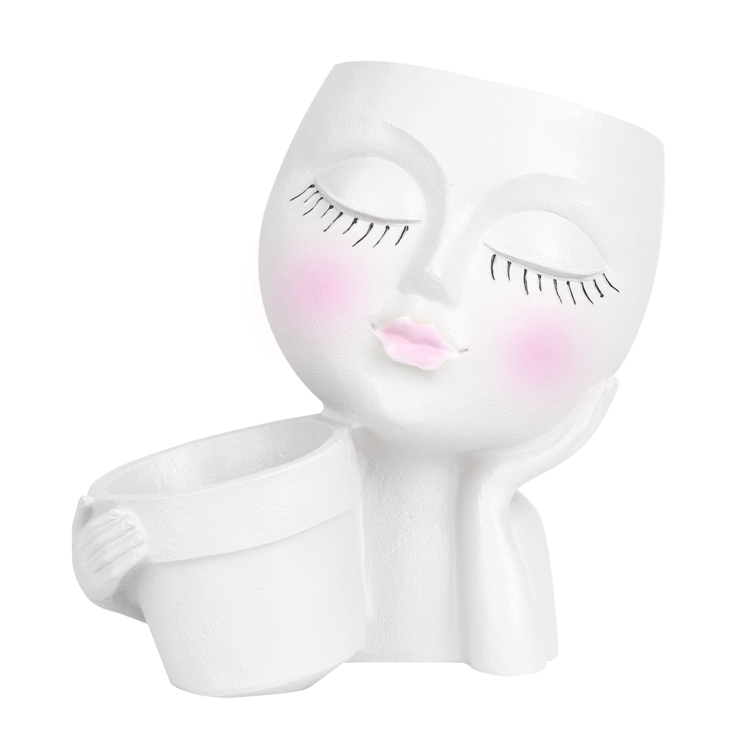 Girl Face Planter Pot Dual Opening Flower Pot With Drainage Hole Lady Head 9210