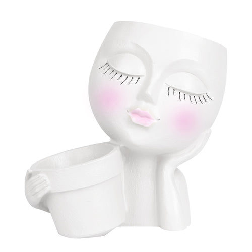 Girl Face Planter Pot Dual Opening Flower Pot With Drainage Hole Lady Head 9210