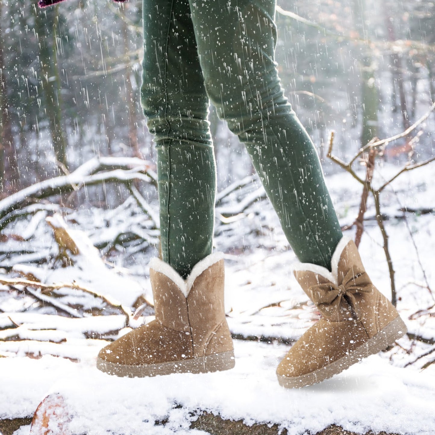 Women Ladies Snow Boots Super Soft Fabric Mid-Calf Winter Shoes Thickened Plush