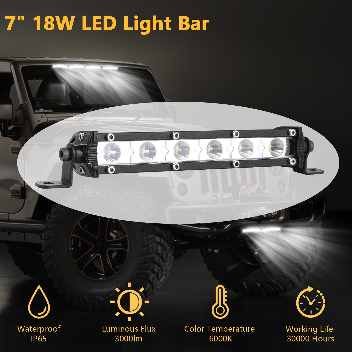 7" LED Light Bar Single Row Offroad Spot Lights 18W Ultra Slim Straight Work