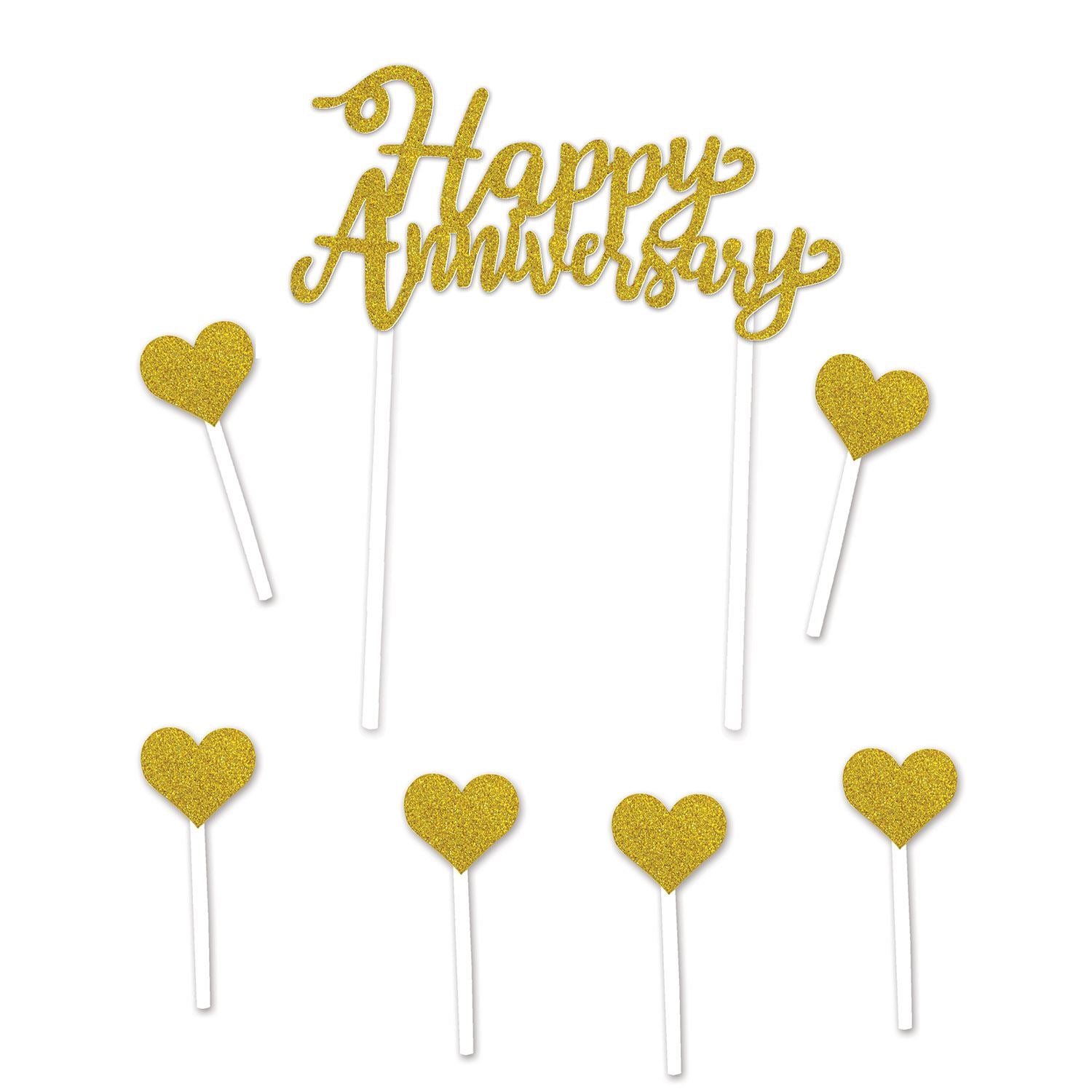 Beistle Gold Happy Anniversary Cake Topper | Party Supply | Decoration