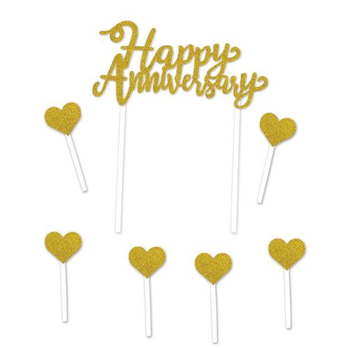 Beistle Gold Happy Anniversary Cake Topper | Party Supply | Decoration