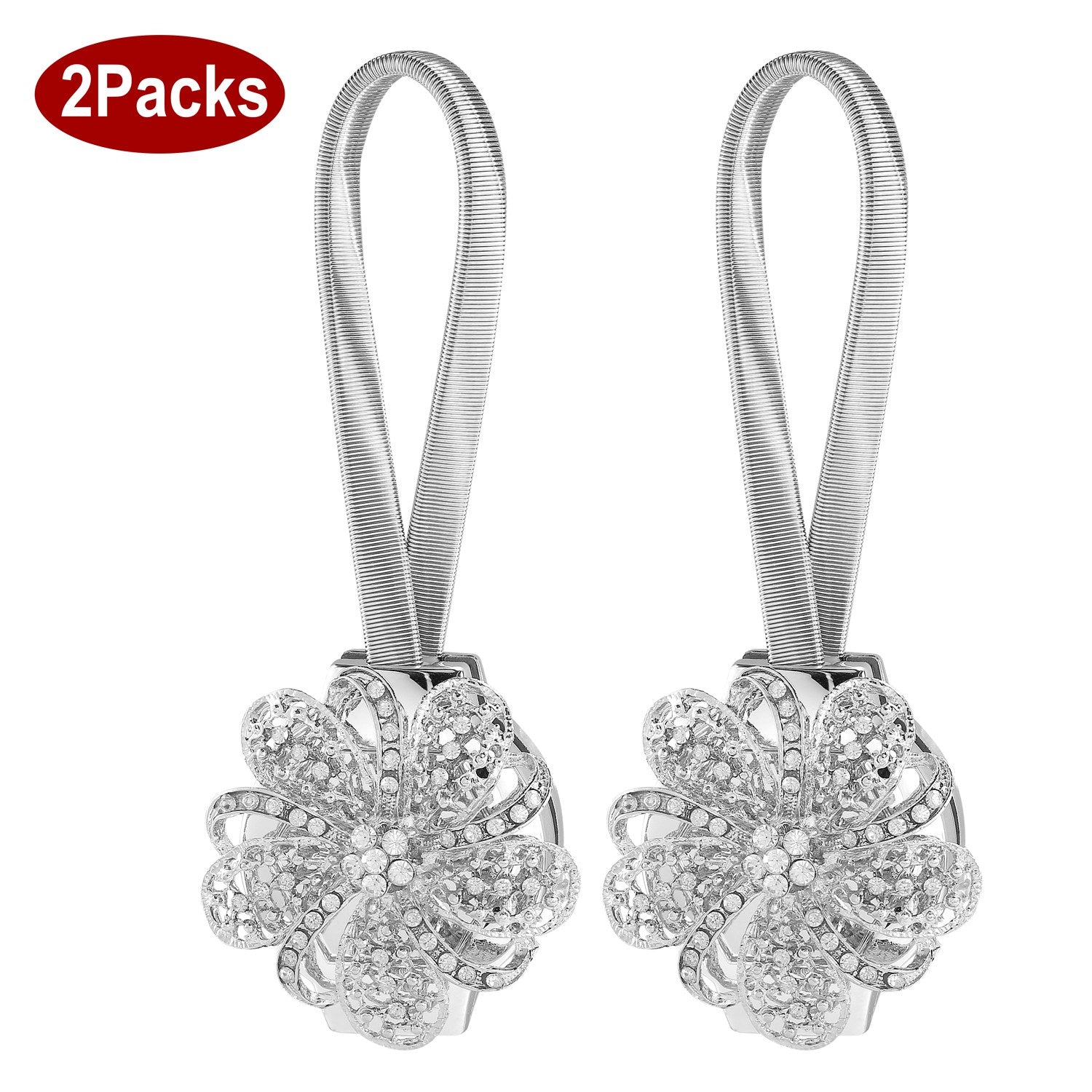 2 Packs Magnetic Curtain Tiebacks Extendable Floral Drape Holder Decorative