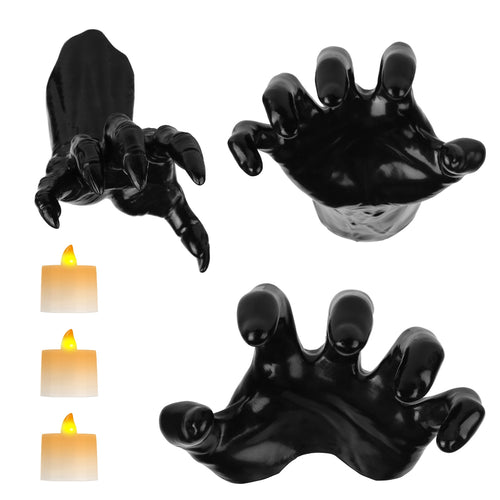 3Pcs Creepy Reaching Hands With Lighted Candles Wall Mounted Halloween