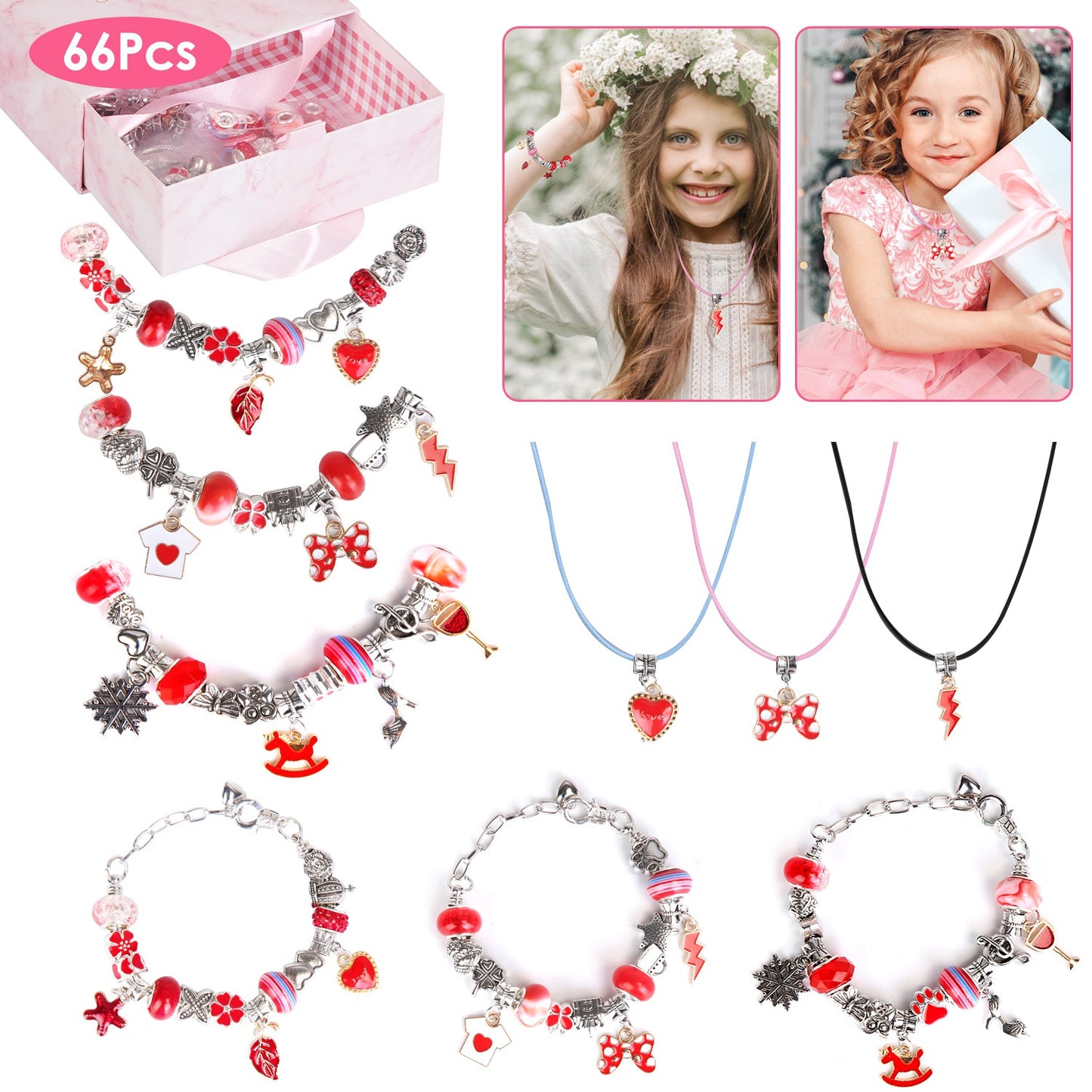 66Pcs Charm Bracelet Making Kit Kids Jewelry Necklace Making Kits Colorful