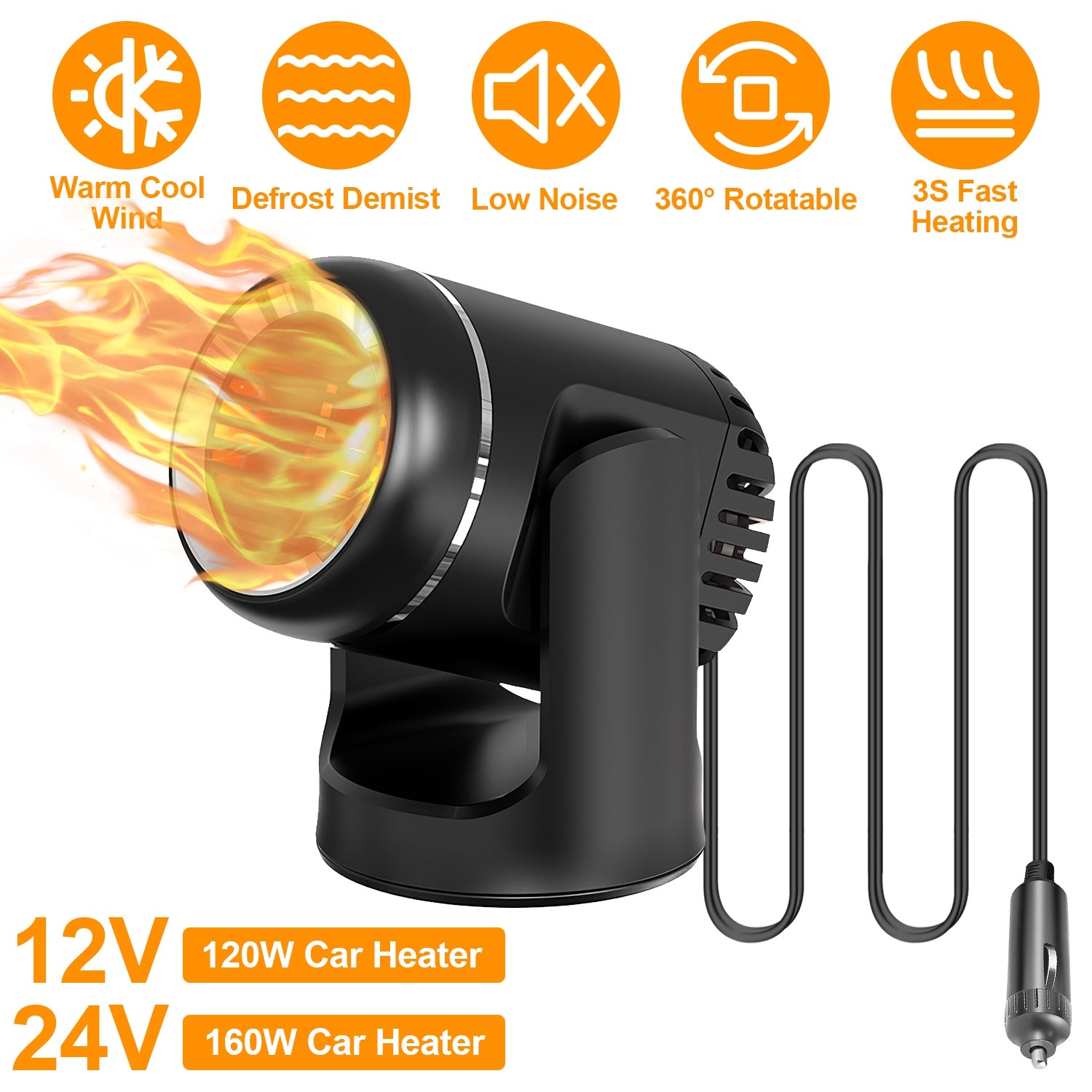 24V 160W Portable Car Heater 2 In 1 Heating Cooling Fan Rotatable Demister