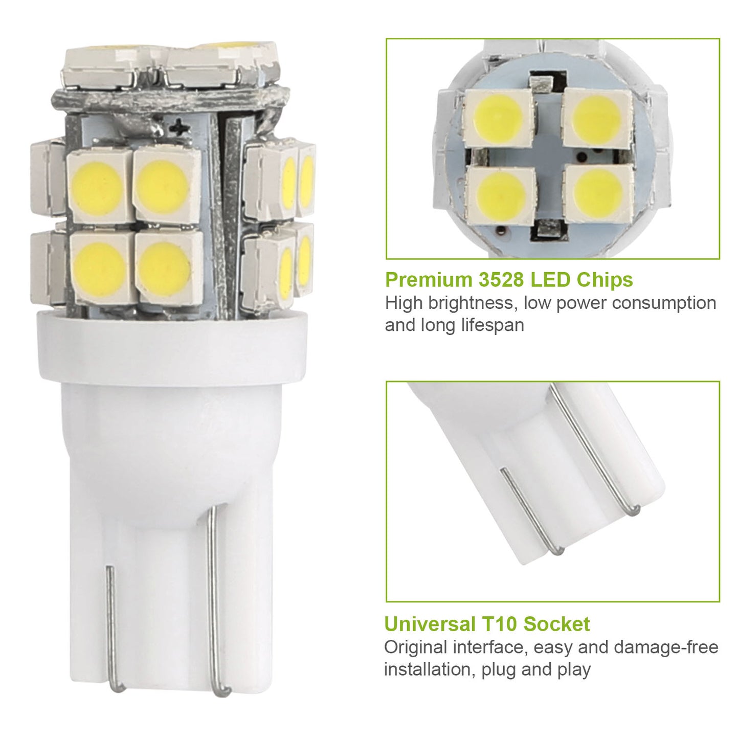 10Pcs 12V T10 LED Light Bulb Wedge Base Interior Dome Map LED Lights License
