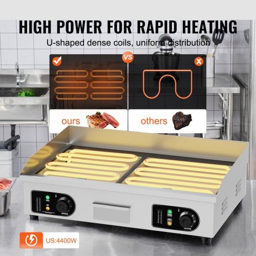 Commercial Electric Griddle 4400W Countertop Flat Top Grill 122?-572 ? Adjus