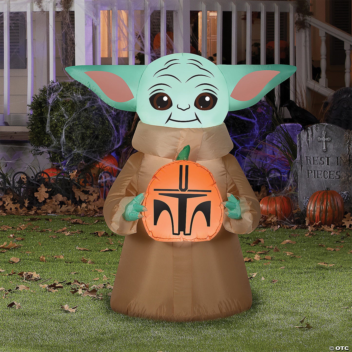 42" Blow-Up Inflatable Star Wars The Mandalorian Grogu The Child With Pumpkin & Built-In Led Lights Outdoor Yard Decoration