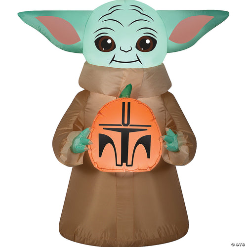 42" Blow-Up Inflatable Star Wars The Mandalorian Grogu The Child With Pumpkin & Built-In Led Lights Outdoor Yard Decoration