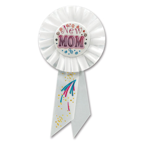 Beistle New Mom Rosette Ribbon - Party Supply Decoration for Baby Shower