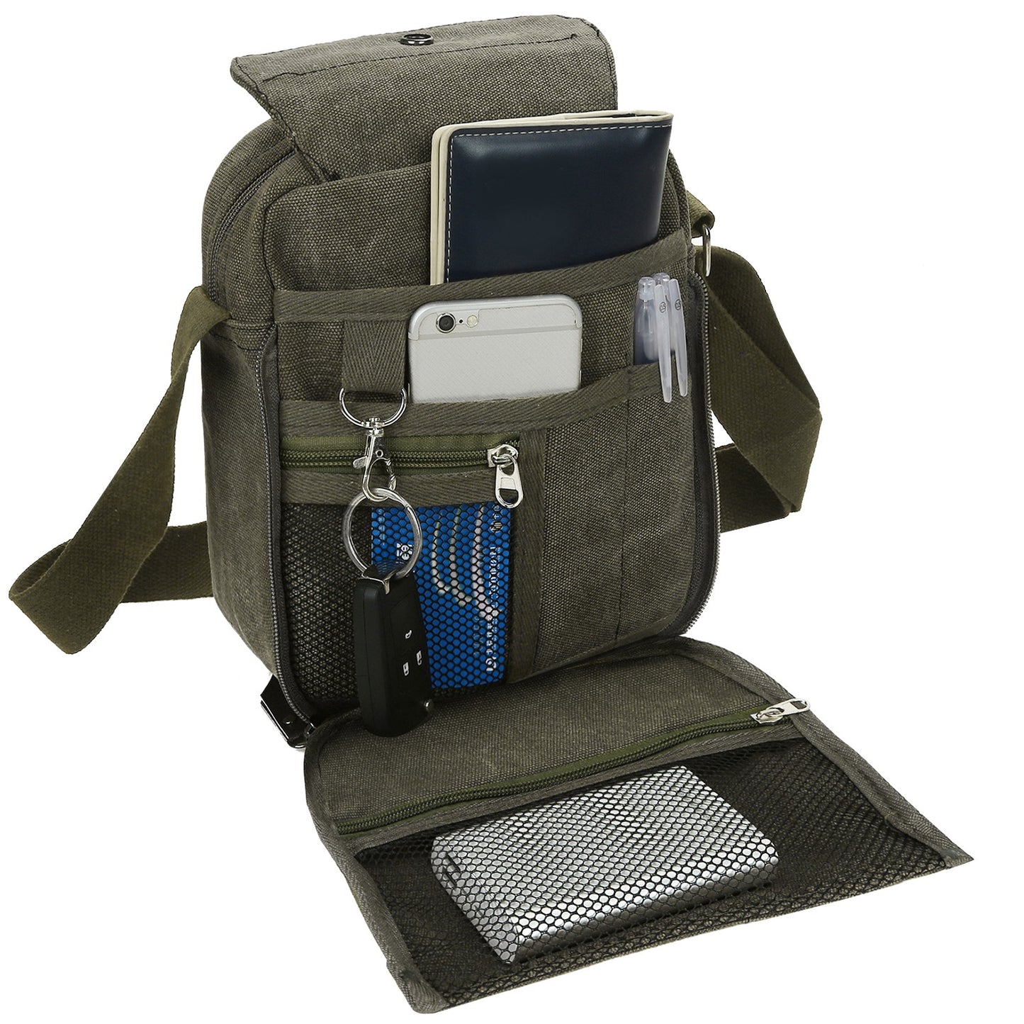 Unisex Crossbody Bags Canvas Phone Tablet PC Shoulder Bag Credit Card Key