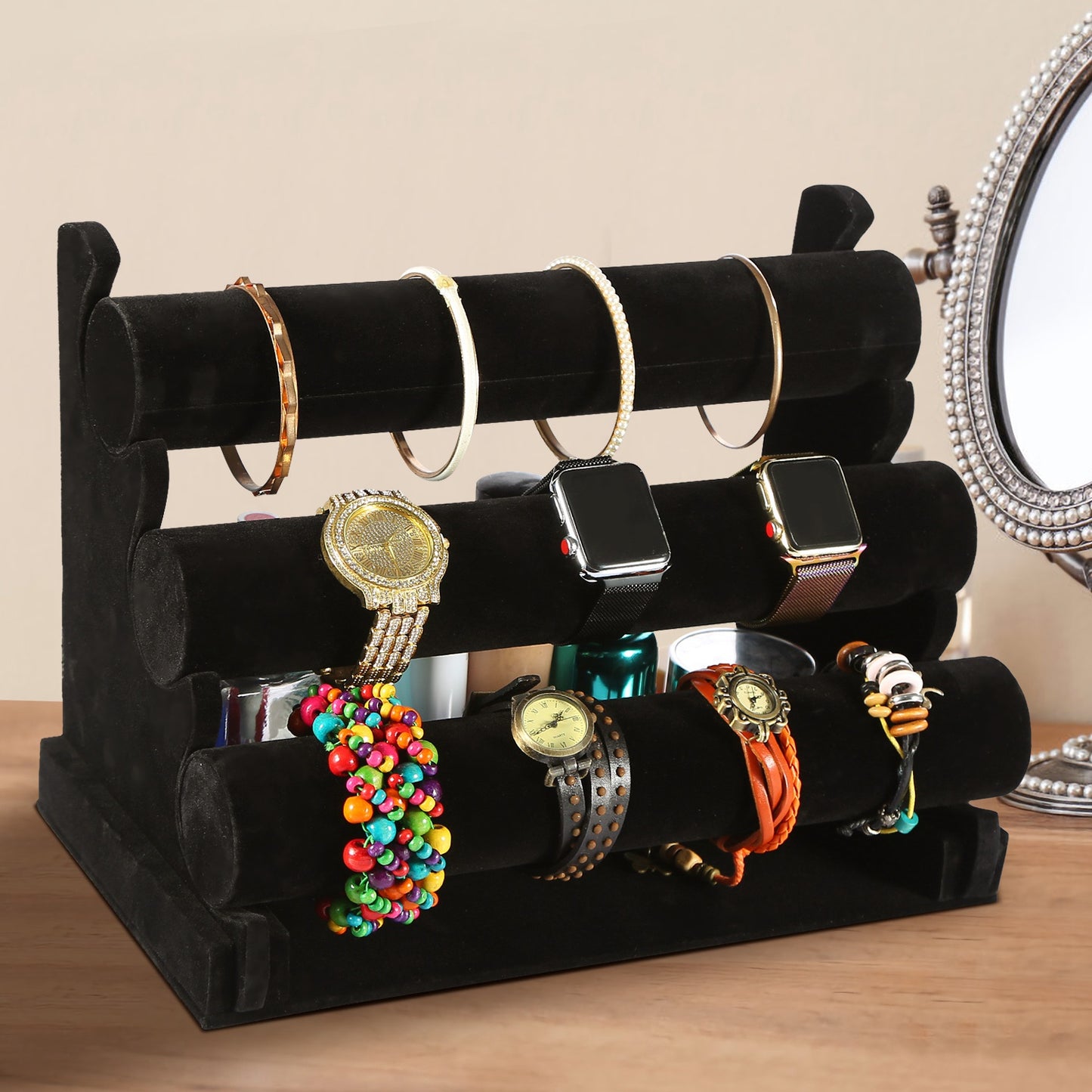 3-Tier Velvet Jewelry Stand Removable Bracelet Holder Watch Jewelry Bangle