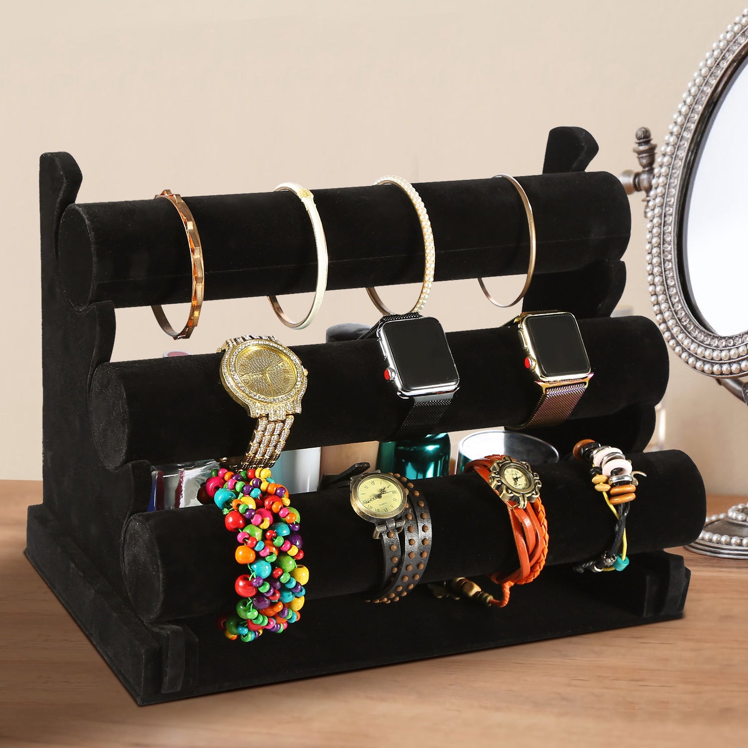 3-Tier Velvet Jewelry Stand Removable Bracelet Holder Watch Jewelry Bangle