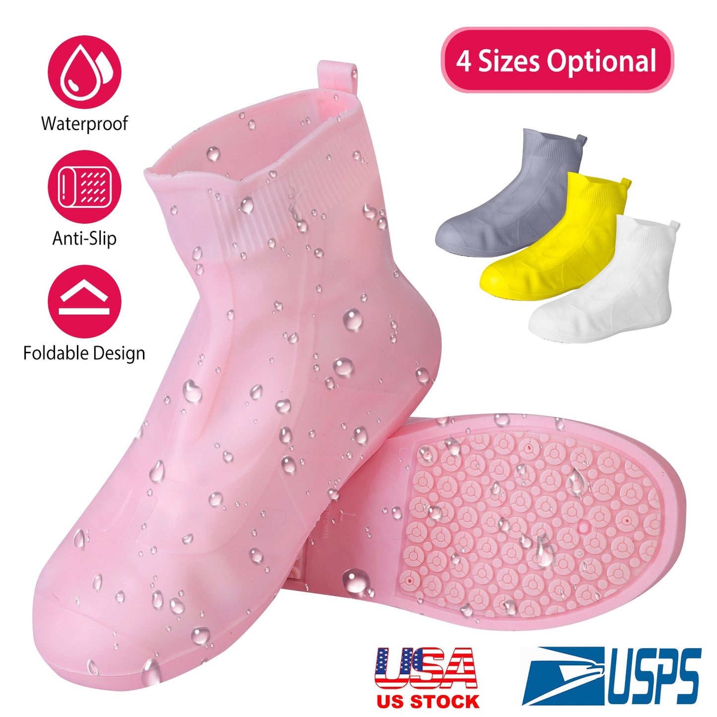 Waterproof Shoe Covers Reusable Not-Slip Rain Shoe Covers Protectors Foldable