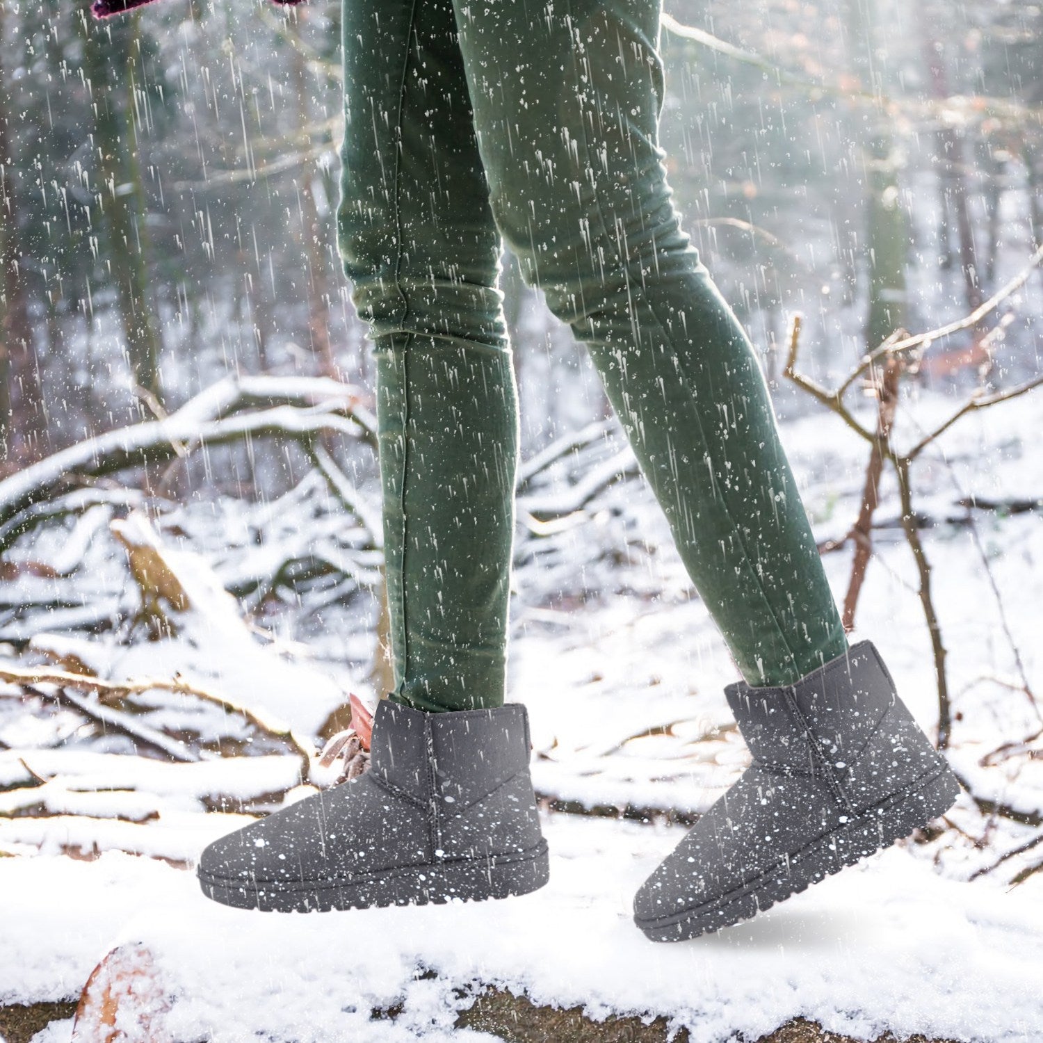 Women Lady Snow Boots Suede Mid-Calf Boot Shoe Short Plush Warm Lining Shoes w/