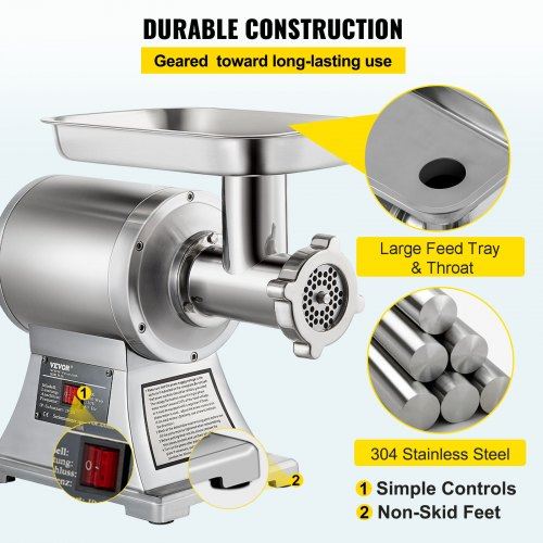 Commercial Meat Grinder 550LB/h 1100W Electric Meat Grinder 220 RPM
