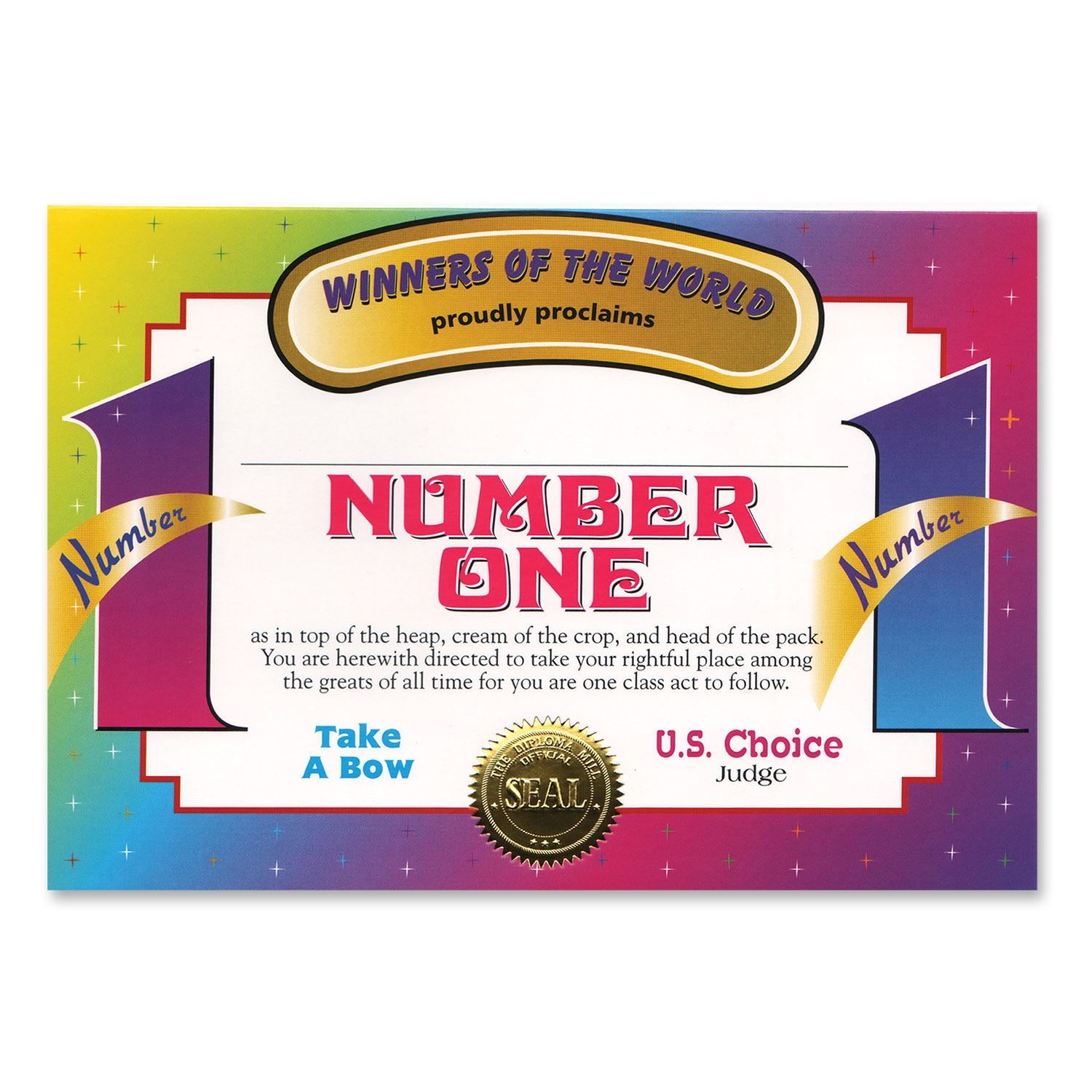 Beistle Number One Certificate - Educational | Party Supply | Decoration