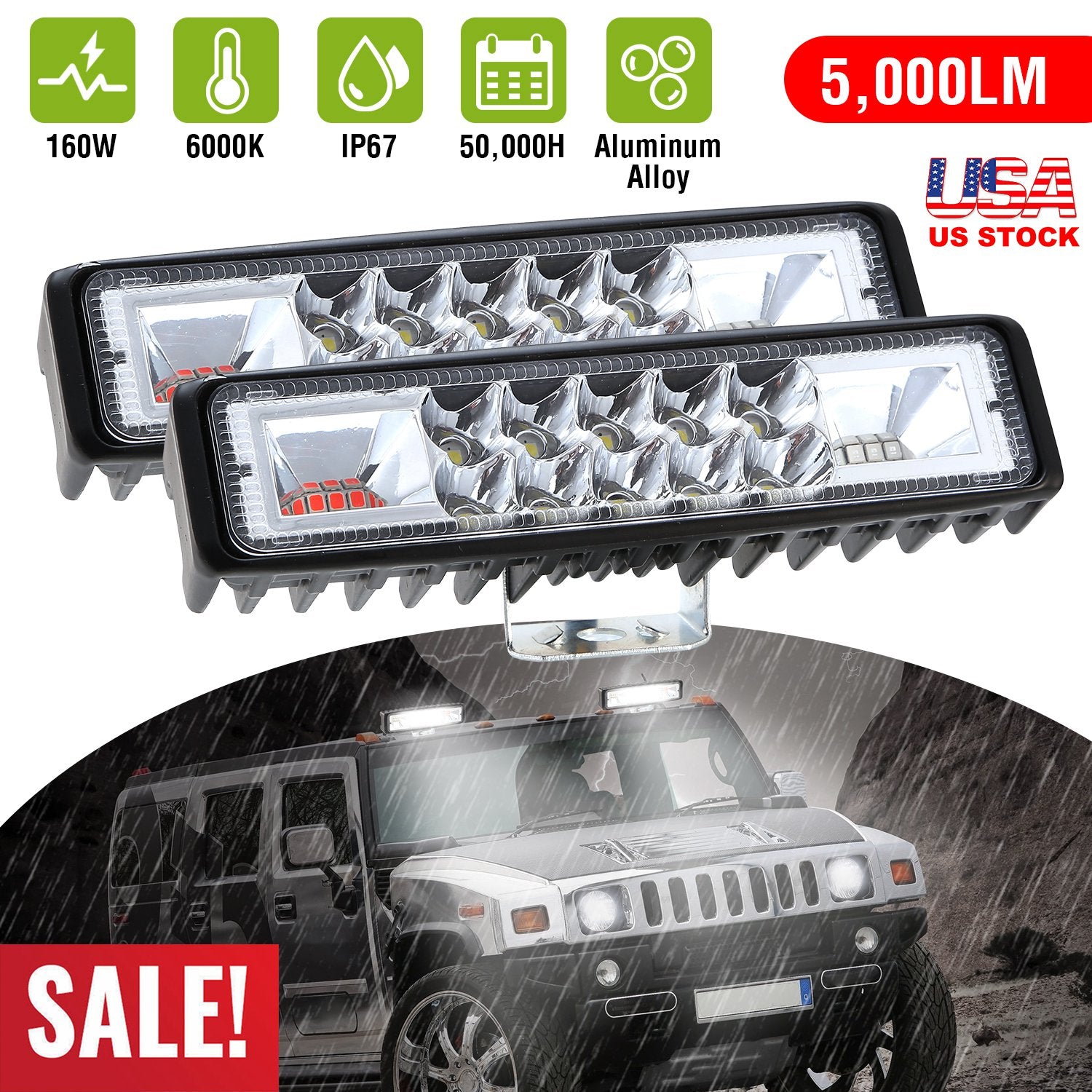 6" LED Light Bar 160W 5000lm Offroad Driving Spot Lights Work Light Pods IP67