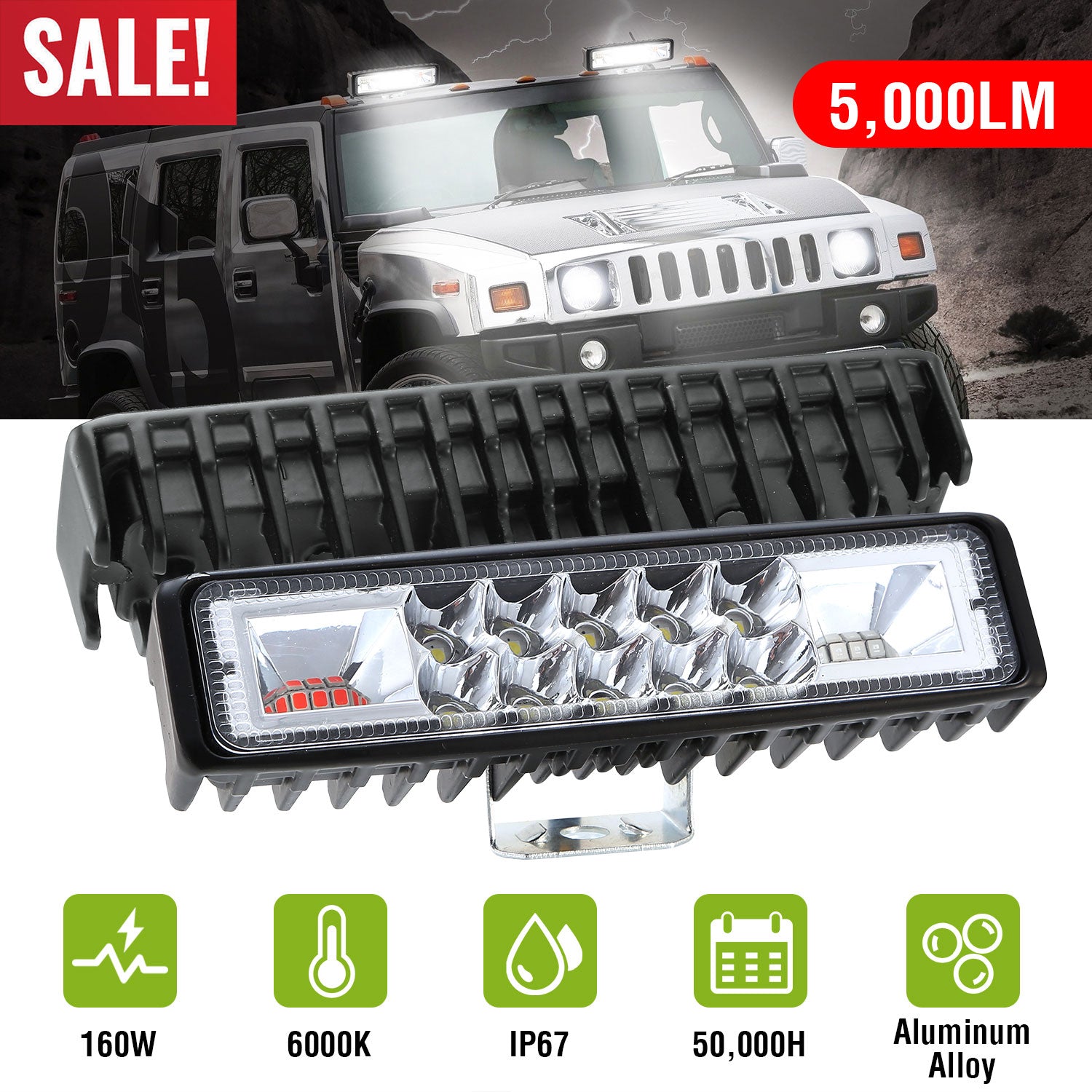 6" LED Light Bar 160W 5000lm Offroad Driving Spot Lights Work Light Pods IP67