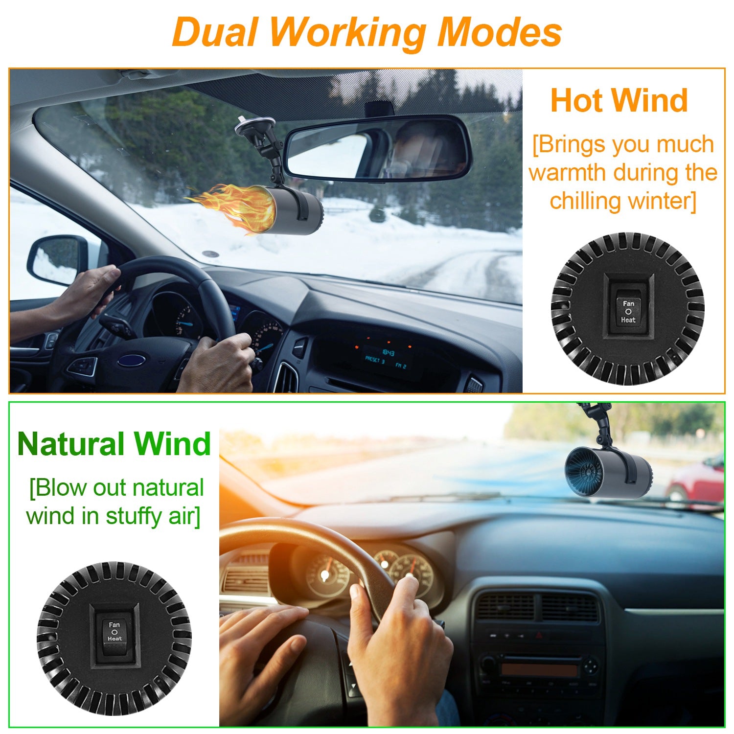 24V 216W Portable Car Heater 2 In 1 Heating Cooling Fan Rotatable Demister