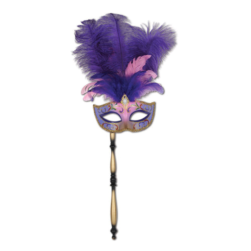 Beistle Gemstone and Feather Mask w/ Stick - Mardi Gras | Party Supply