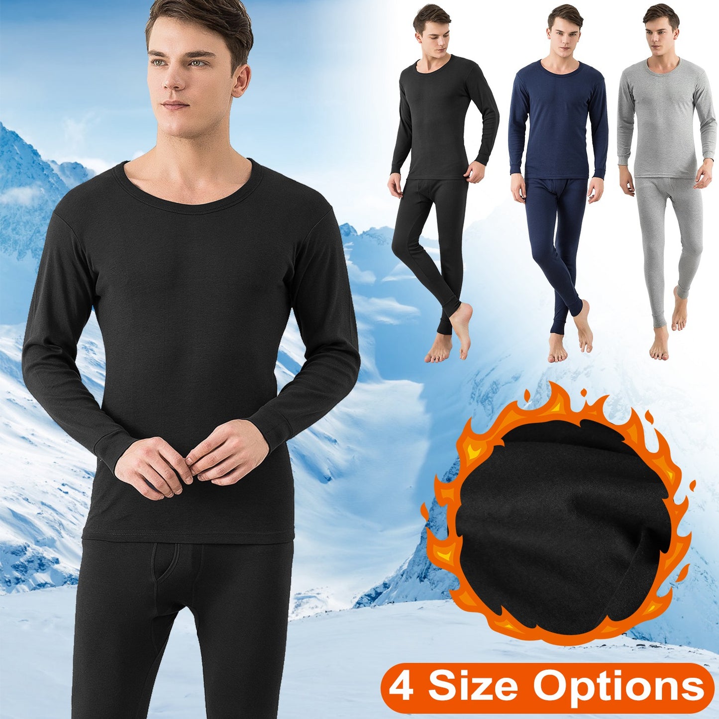Men Thermal Underwear Set Long Johns Pants Long Sleeve Soft Underwear Kit Top