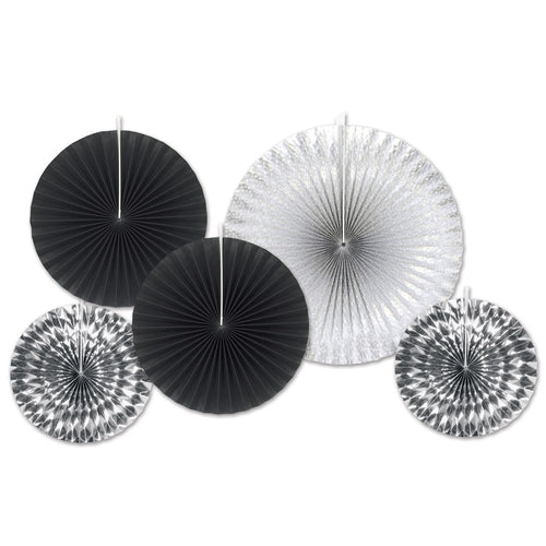 Beistle Black and Silver Assorted Paper & Foil Decorative Fans - New Years