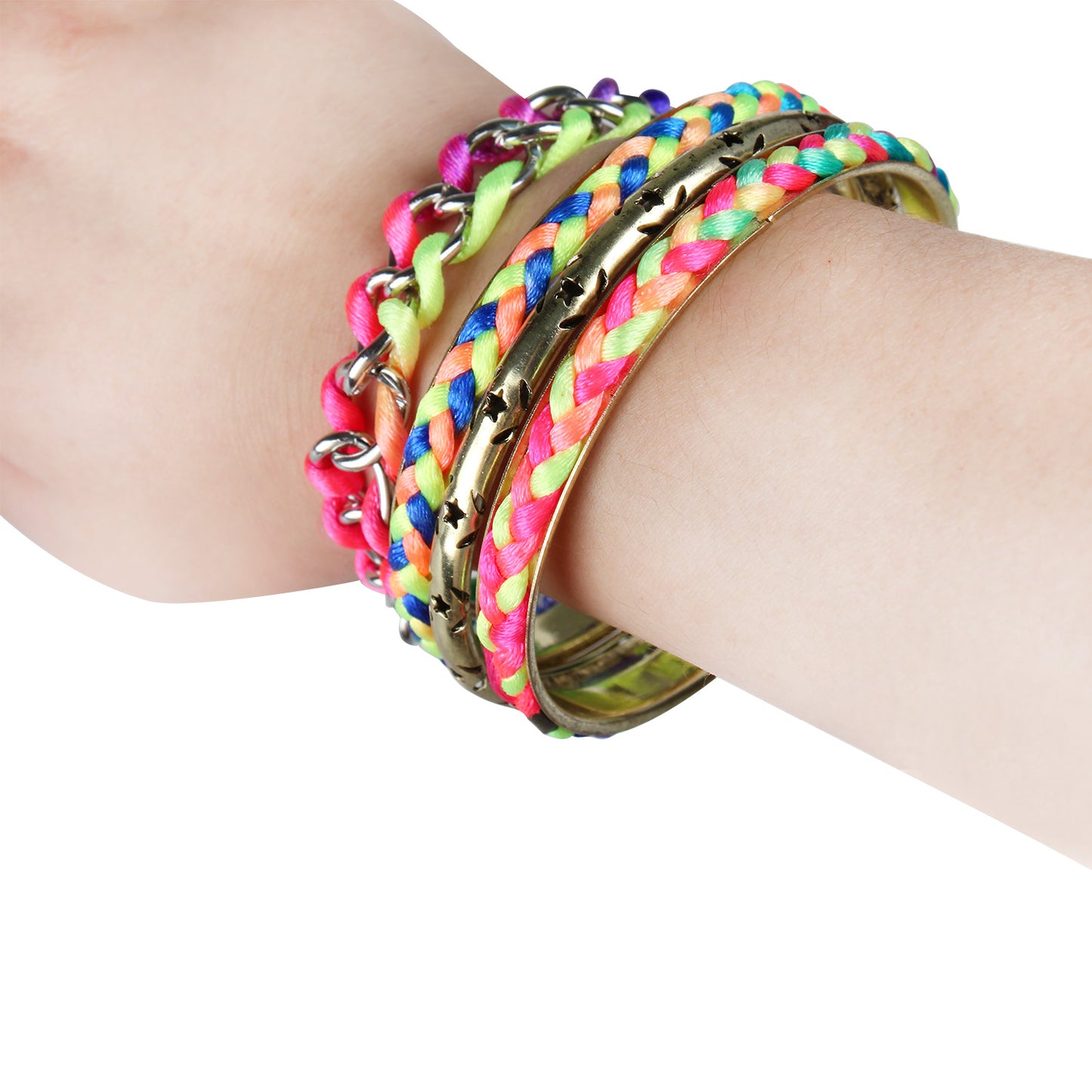 4-Piece Colorful Woven Burnished Gold Bracelet Set Apparel & Jewelry Retro
