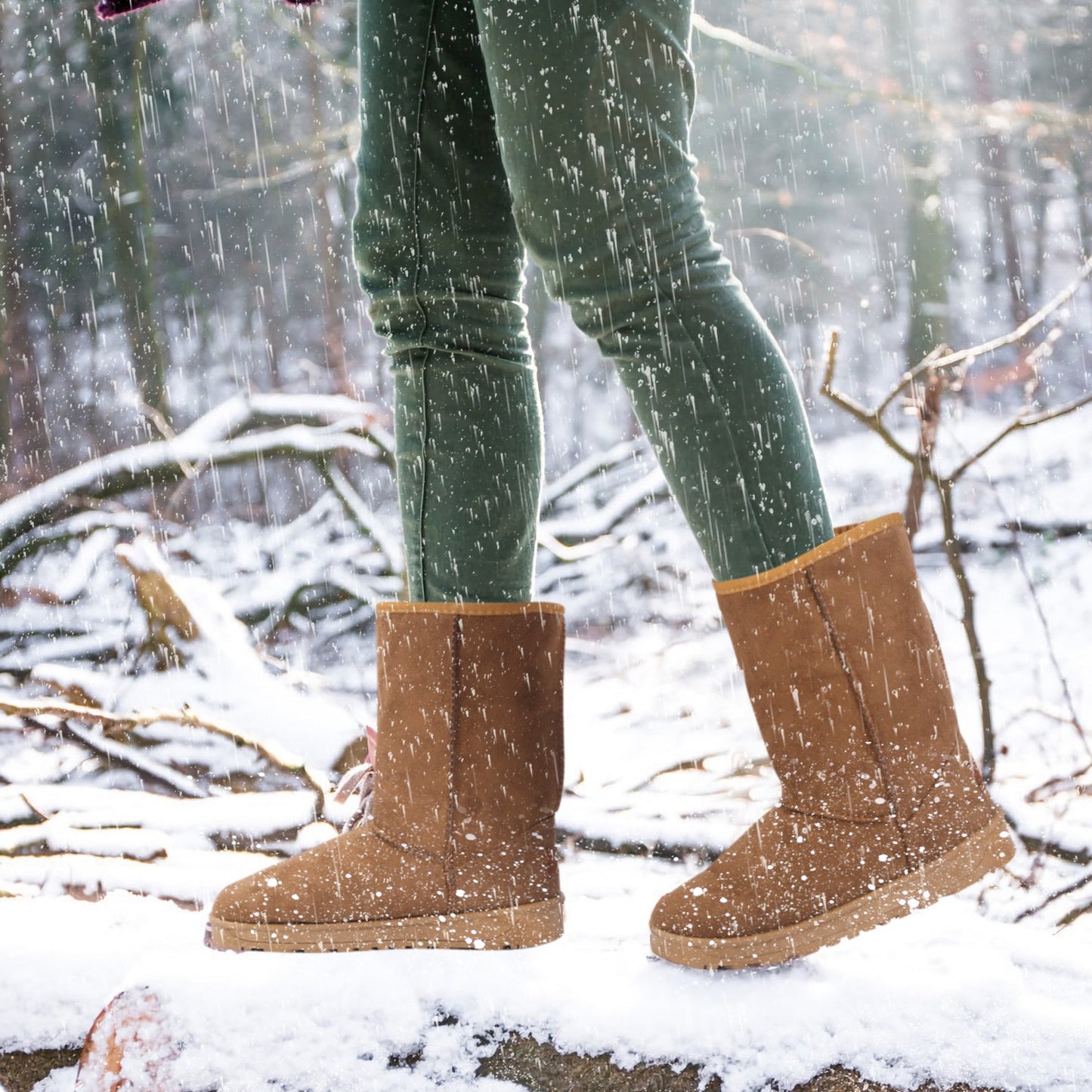 Women Ladies Snow Boots Waterproof Faux Suede Mid-Calf Boots Fur Warm Lining