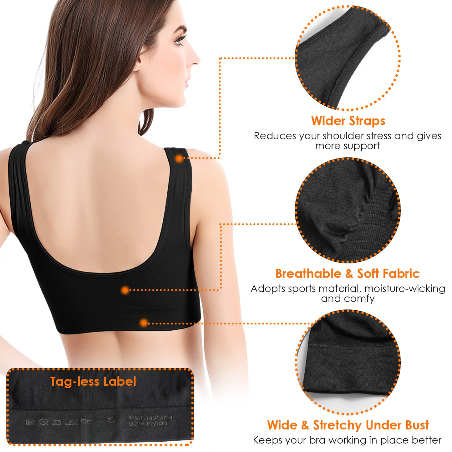 3 Pack Sport Bras For Women Seamless Wire-free Bra Light Support Tank Tops For
