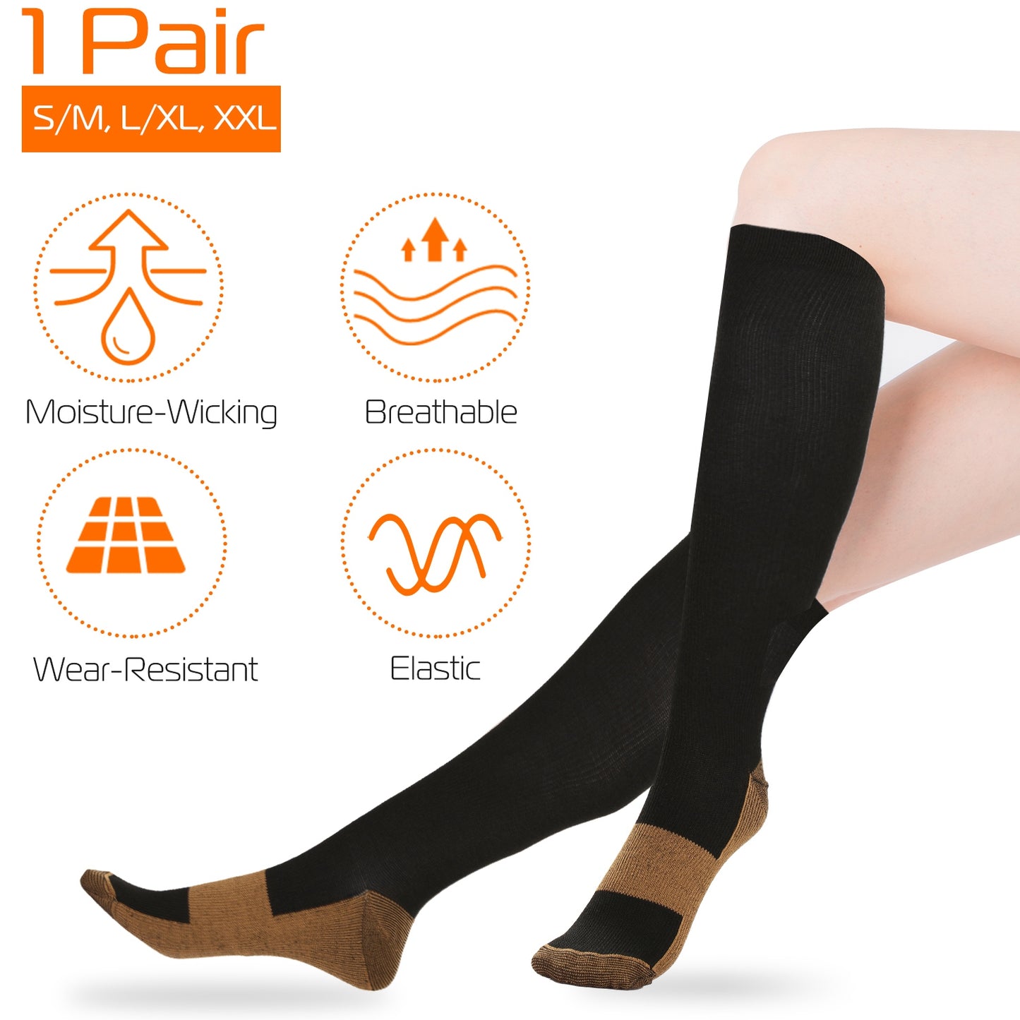 Unisex Copper Compression Socks Women Man Durable Hose Graduated Support Socks