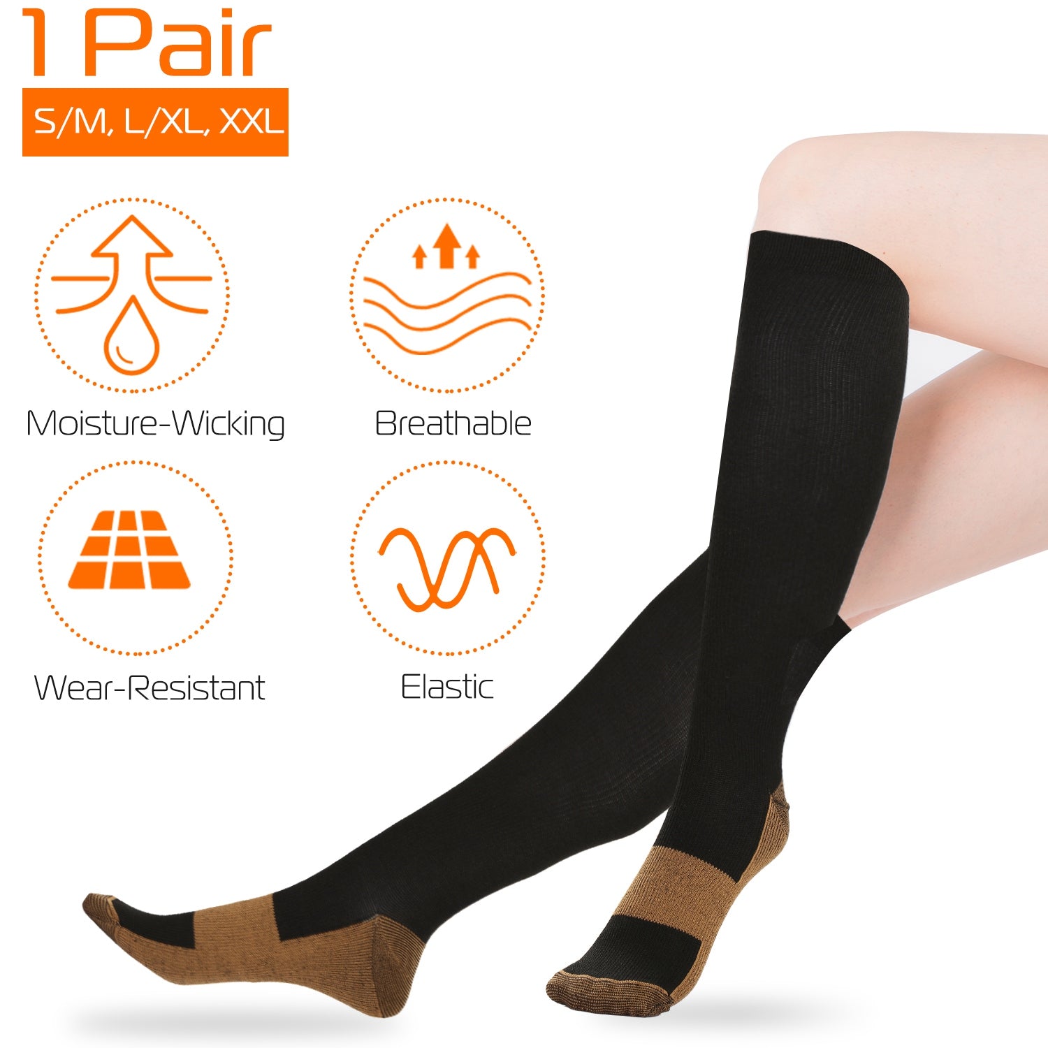 Unisex Copper Compression Socks Women Man Durable Hose Graduated Support Socks