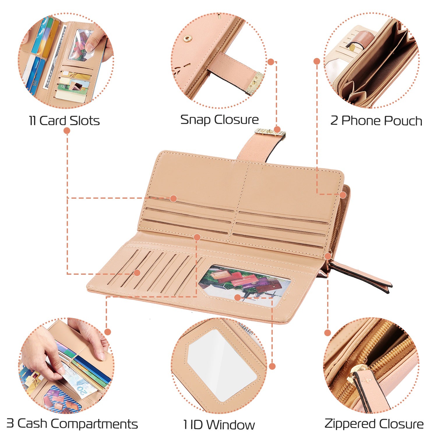 Women Wallet PU Leather Lady Long Purse Phone Clutch Case Credit Card Holder 11