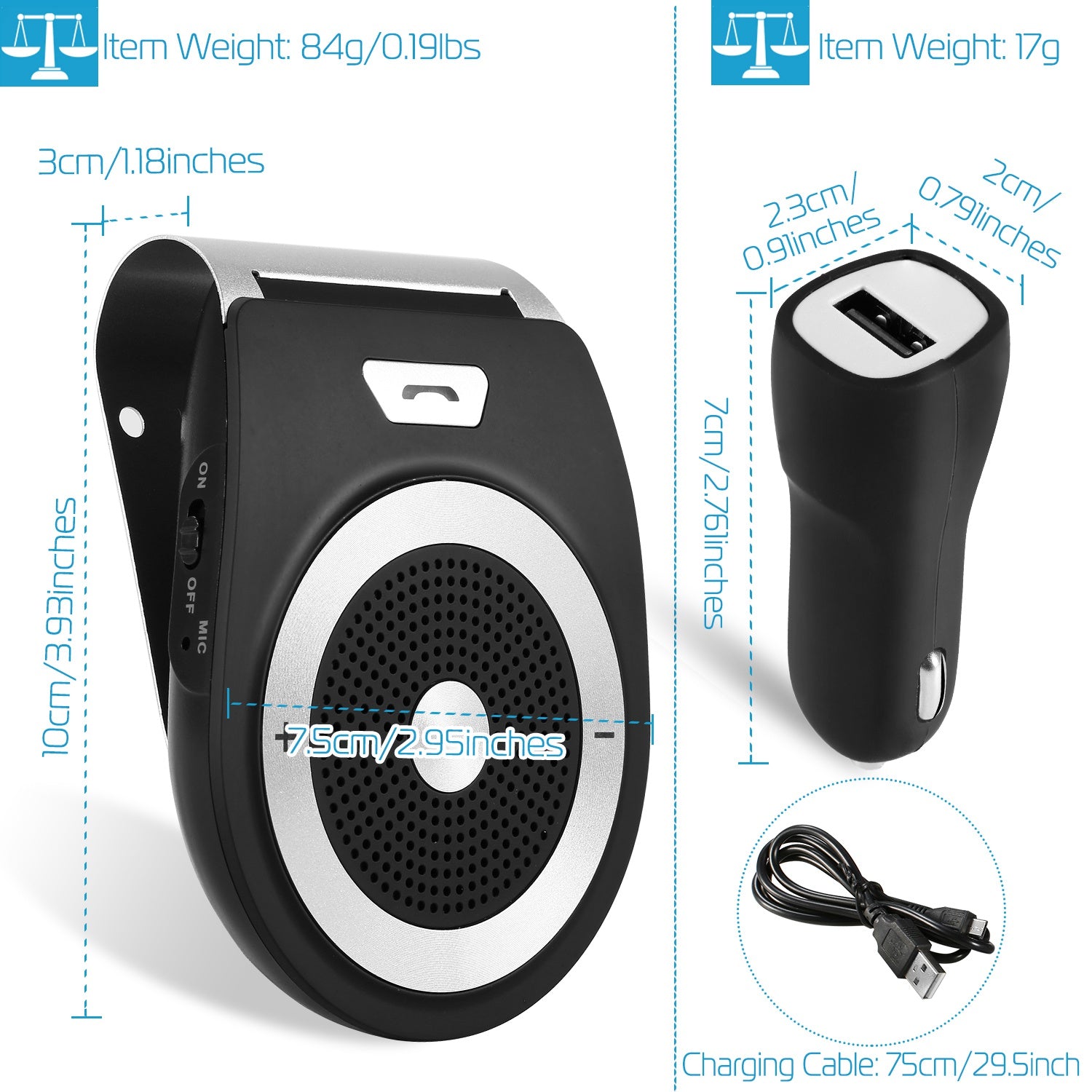 Car Wireless Speakerphone Wireless V4.1 In-Car Speaker Hands-free Calling Music