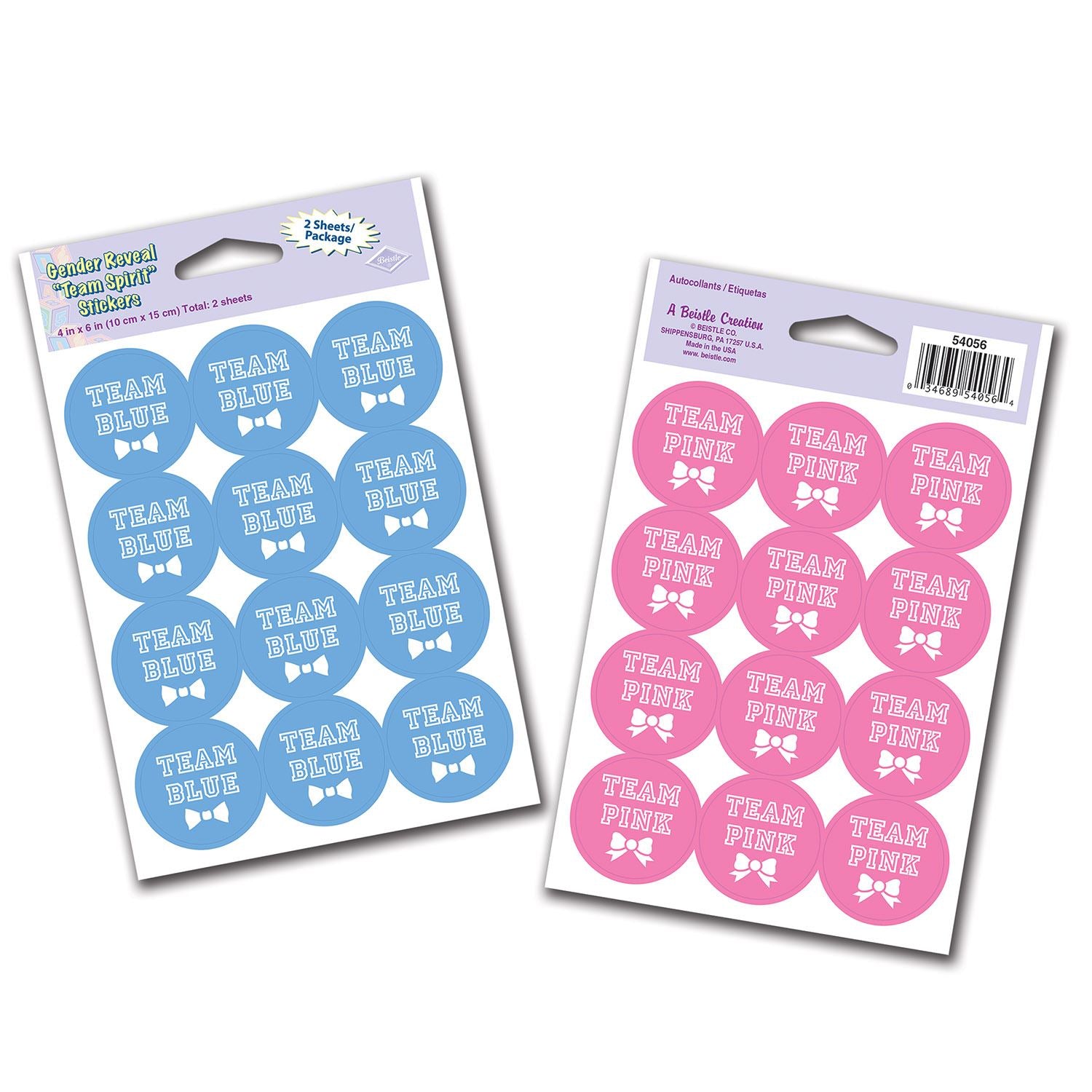 Beistle Gender Reveal Team Blue/Team Pink Stickers - Baby Shower | Party