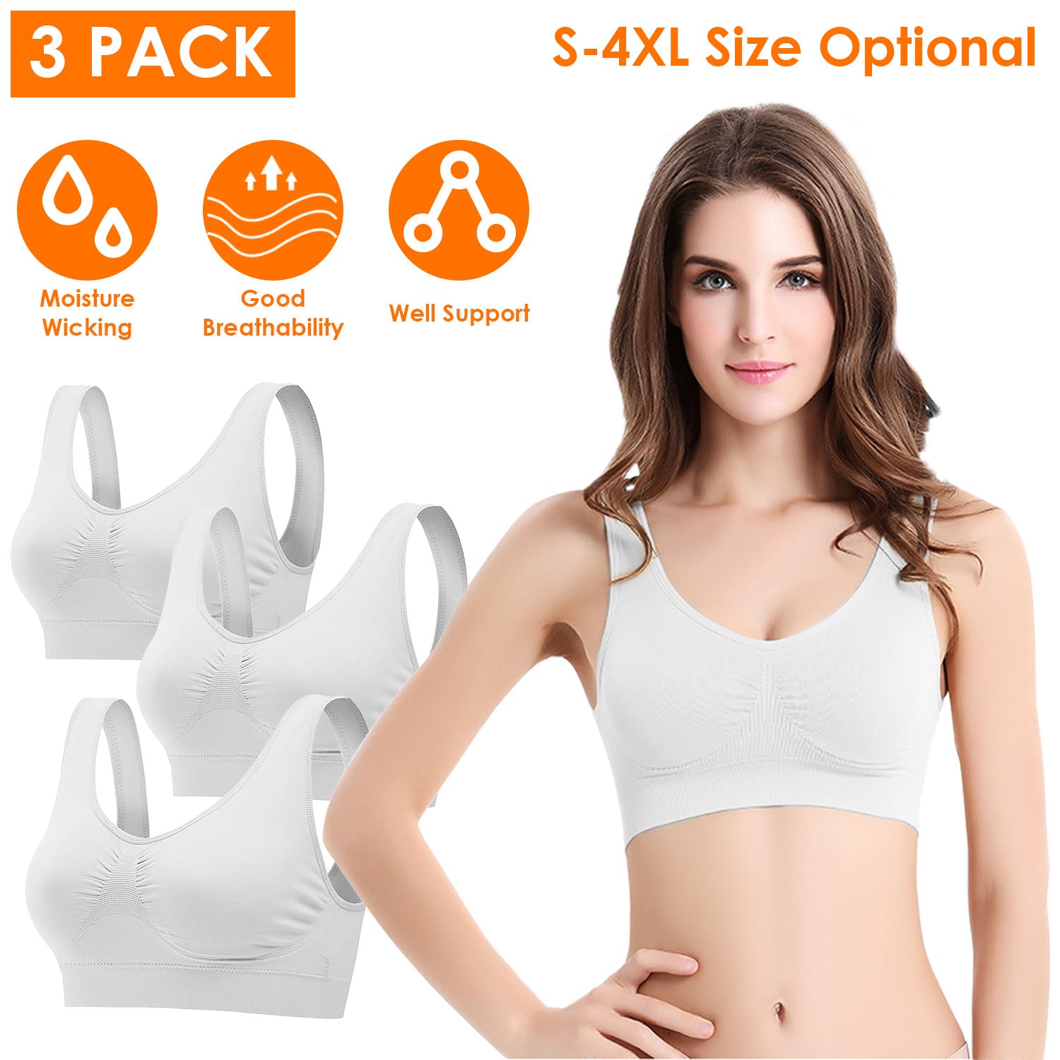 3 Pack Sport Bras For Women Seamless Wire-free Bra Light Support Tank Tops For