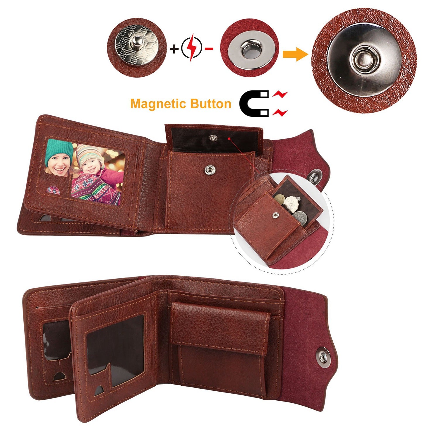 Men’s Wallet PU Leather Bifold Purse Slim RFID Blocking Card Holder Cases w/ 2