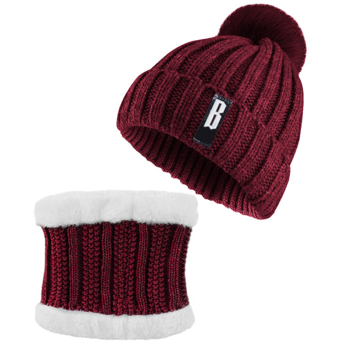 Winter Beanie Hat Scarf Set Women Warm Knitting Skull Cap Neck Warmer for 7078