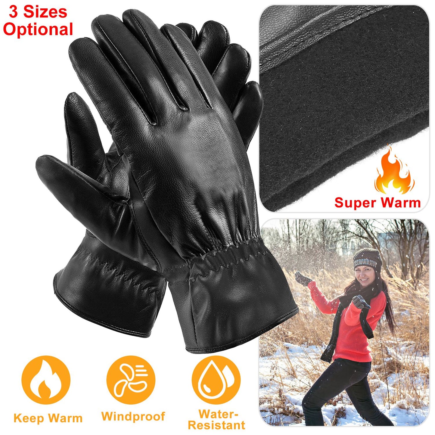 Unisex Leather Winter Warm Gloves Outdoor Windproof Soft Gloves Cycling Skiing