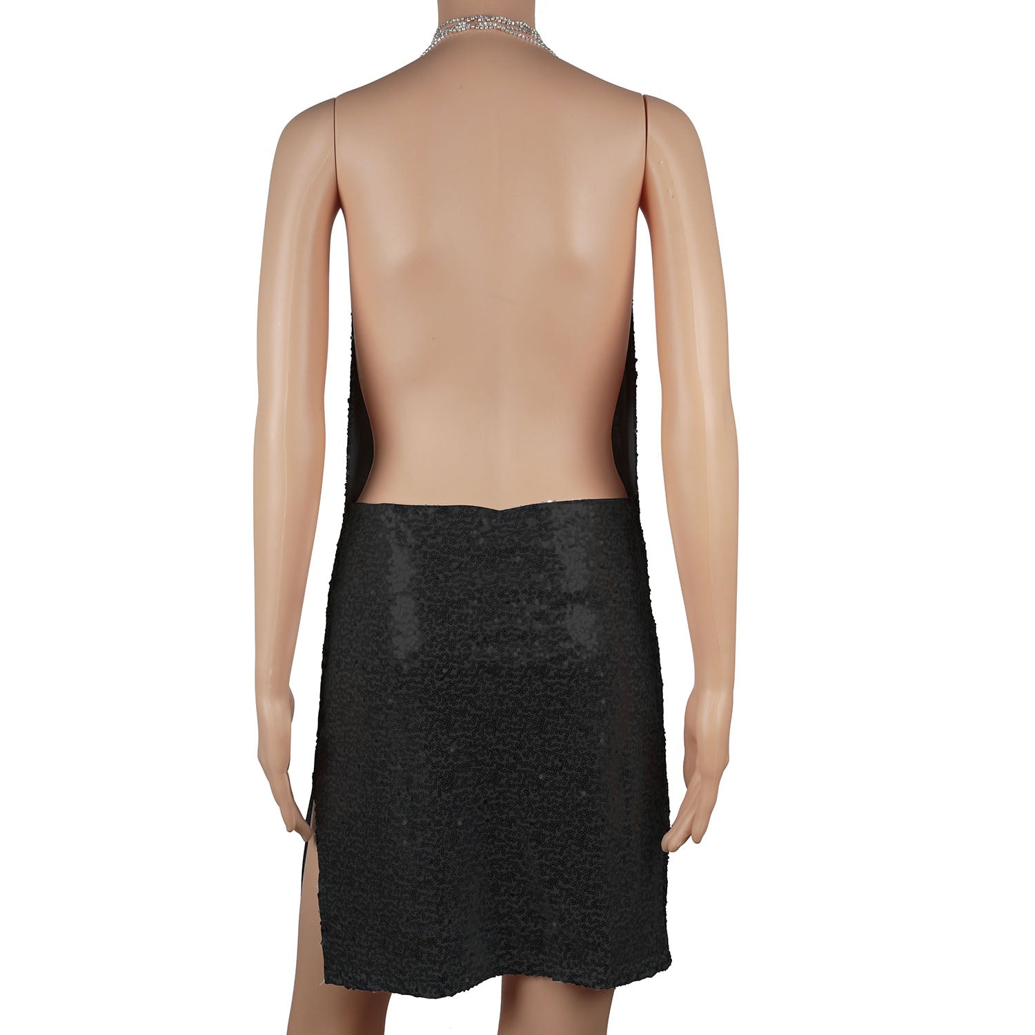 Sexy Women Chained Side Slit Backless Minidress With Sequins Apparel & Jewelry
