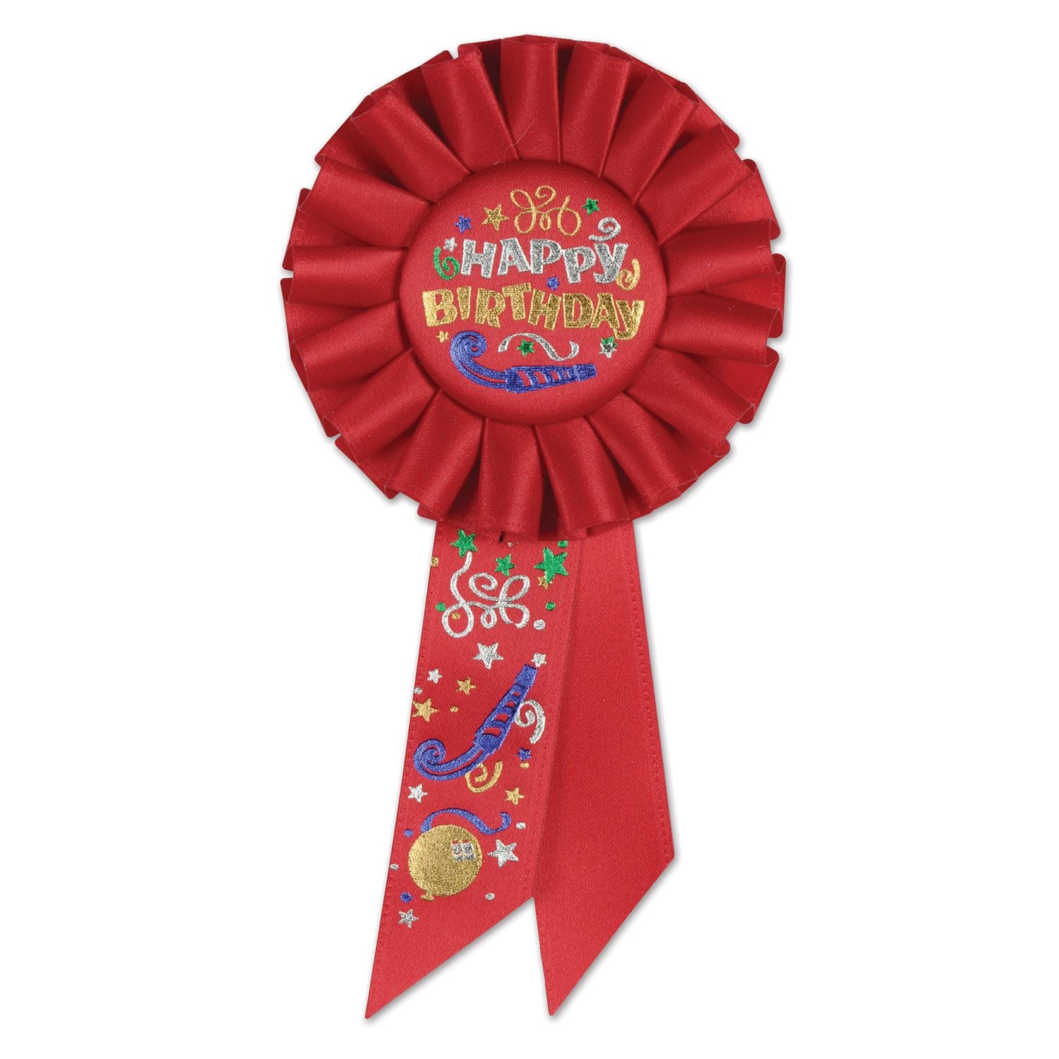 Beistle Happy Birthday Rosette Ribbon - Party Supply Decoration for Birthday