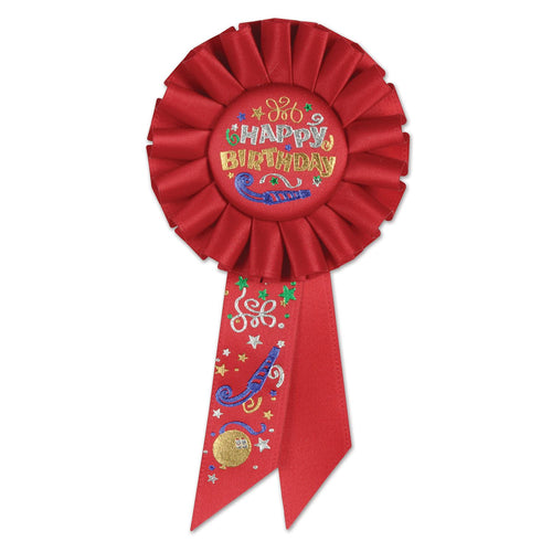 Beistle Happy Birthday Rosette Ribbon - Party Supply Decoration for Birthday