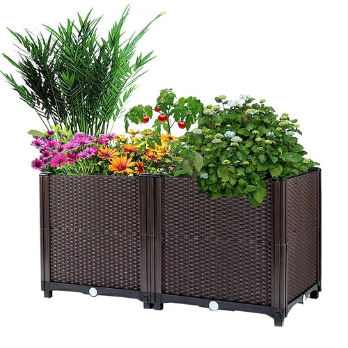 Raised Garden Bed Plant Growth Box with Self-watering System for Garden Patio