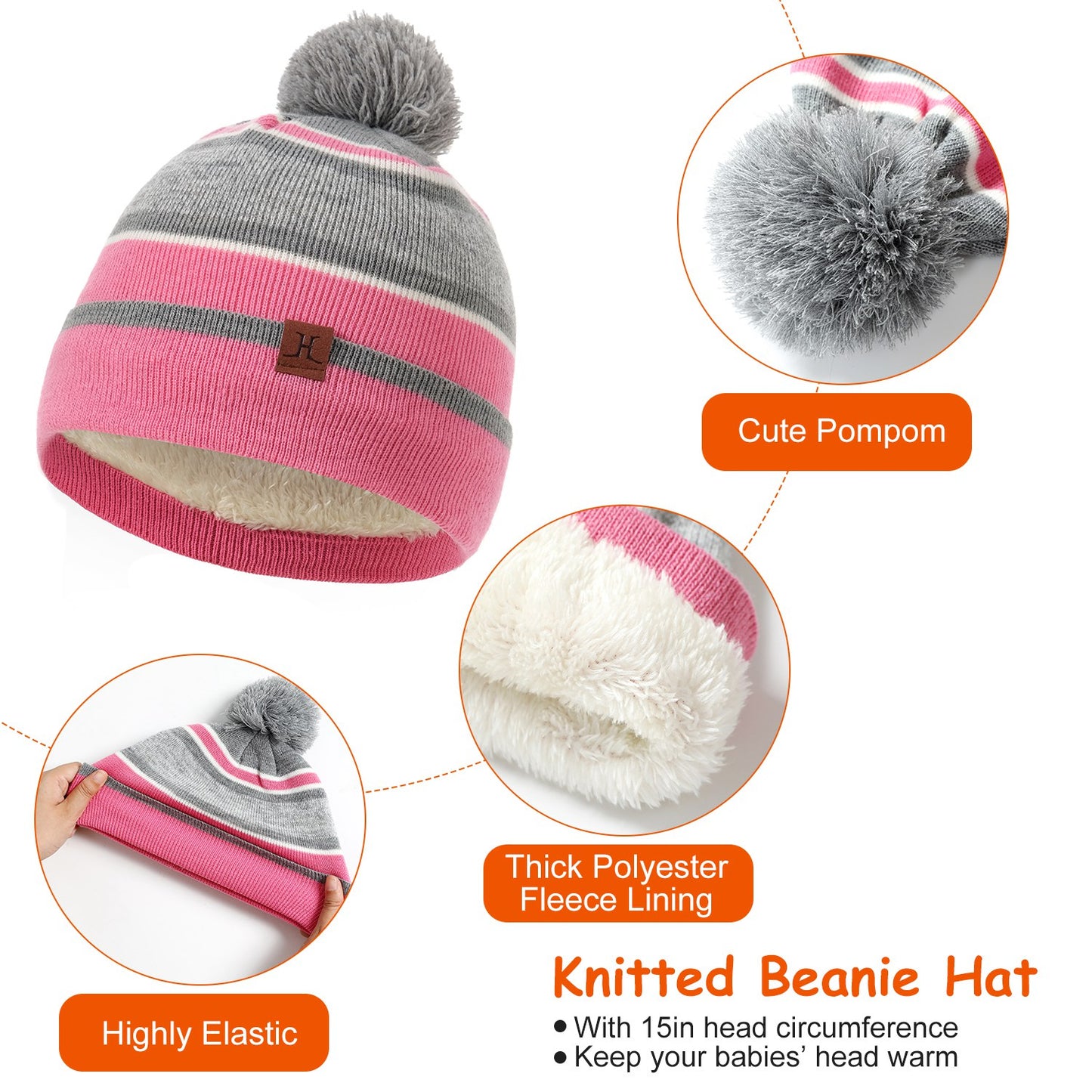 Winter Kids Knitted Hat Scarf Gloves 3Pcs Boys Girls Winter Warm Beanie Hat and
