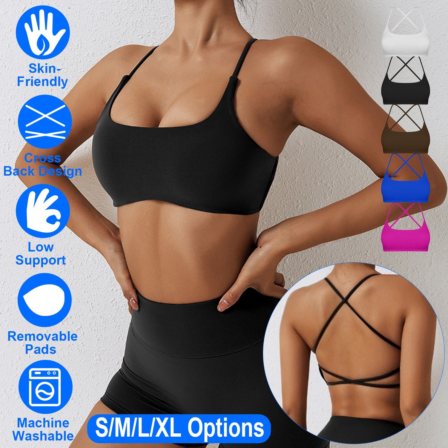 Women Cross Back Sport Bras Padded Strappy Crop Open Back Low Impact Bras Sexy