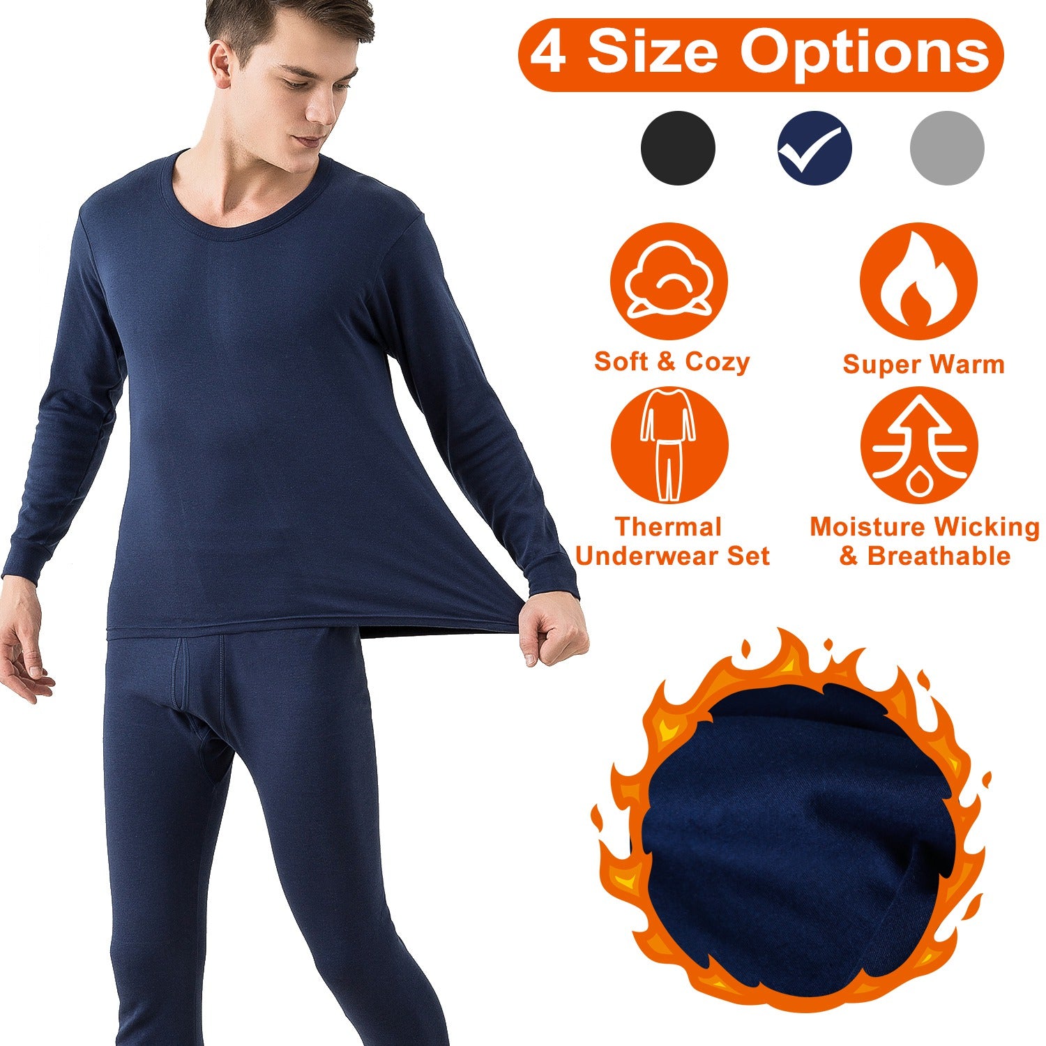 Men Thermal Underwear Set Long Johns Pants Long Sleeve Soft Underwear Kit Top