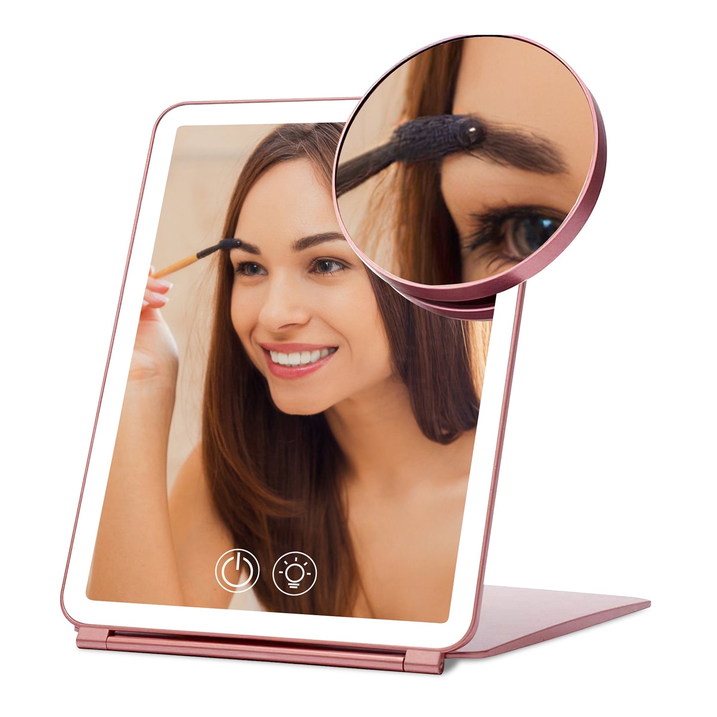 Folding Travel Makeup Mirror With 10X Magnifying Mirror 3 Color LED Lights 9383