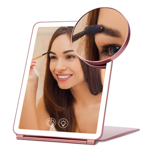 Folding Travel Makeup Mirror With 10X Magnifying Mirror 3 Color LED Lights 9383