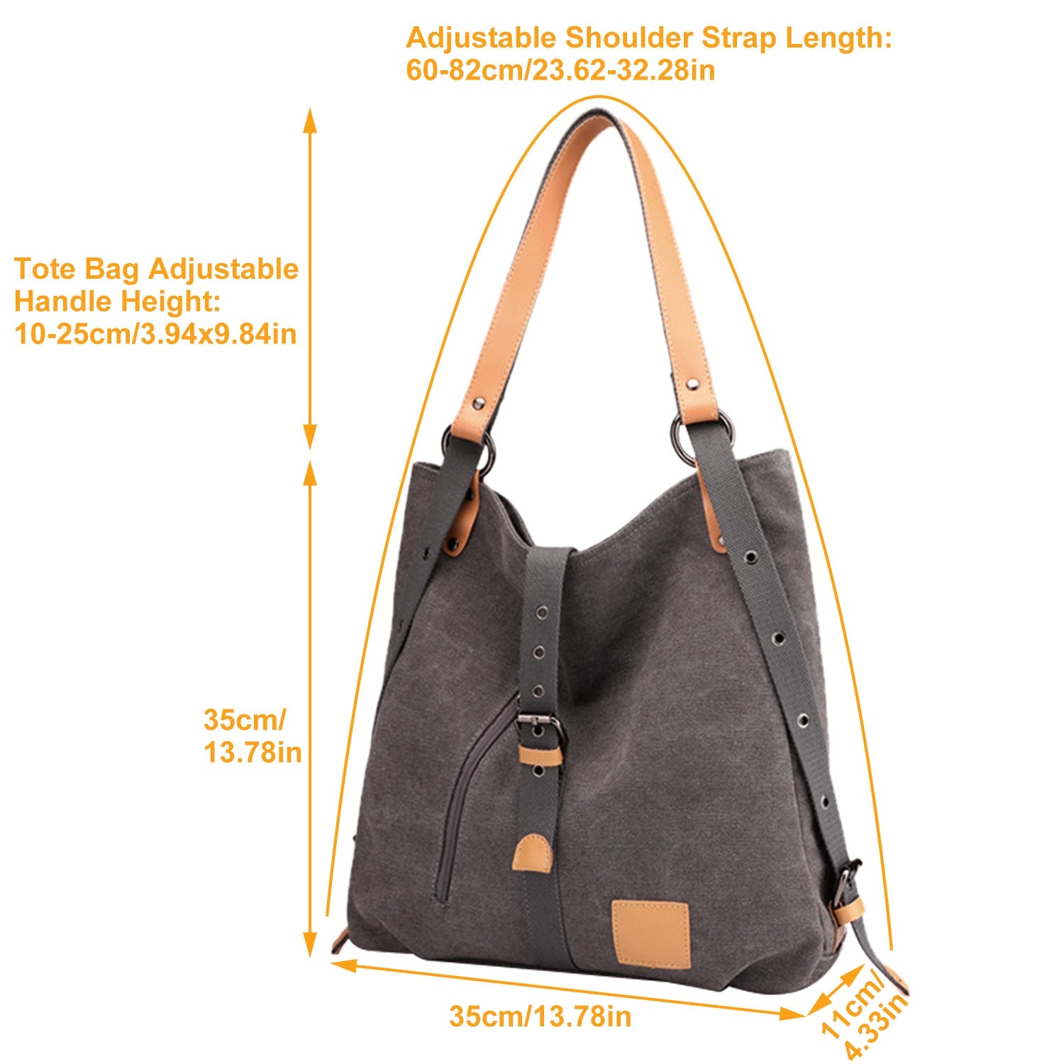Ladies Canvas Tote Bag Multifunctional Purse Handbag Adjustable Shoulder